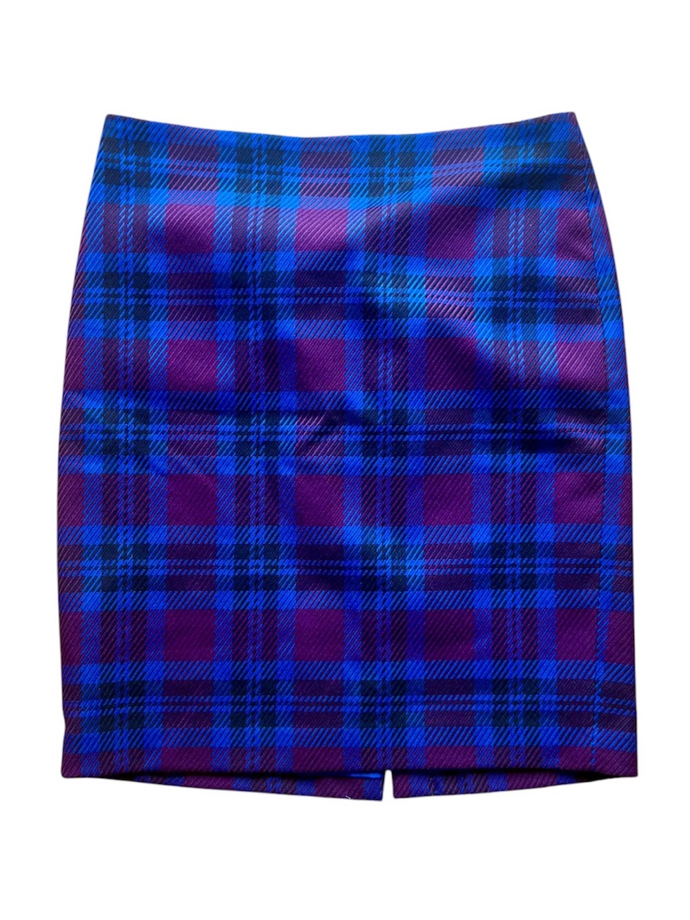 Ann Taylor Factory blue and purple plaid pencil skirt, size 10